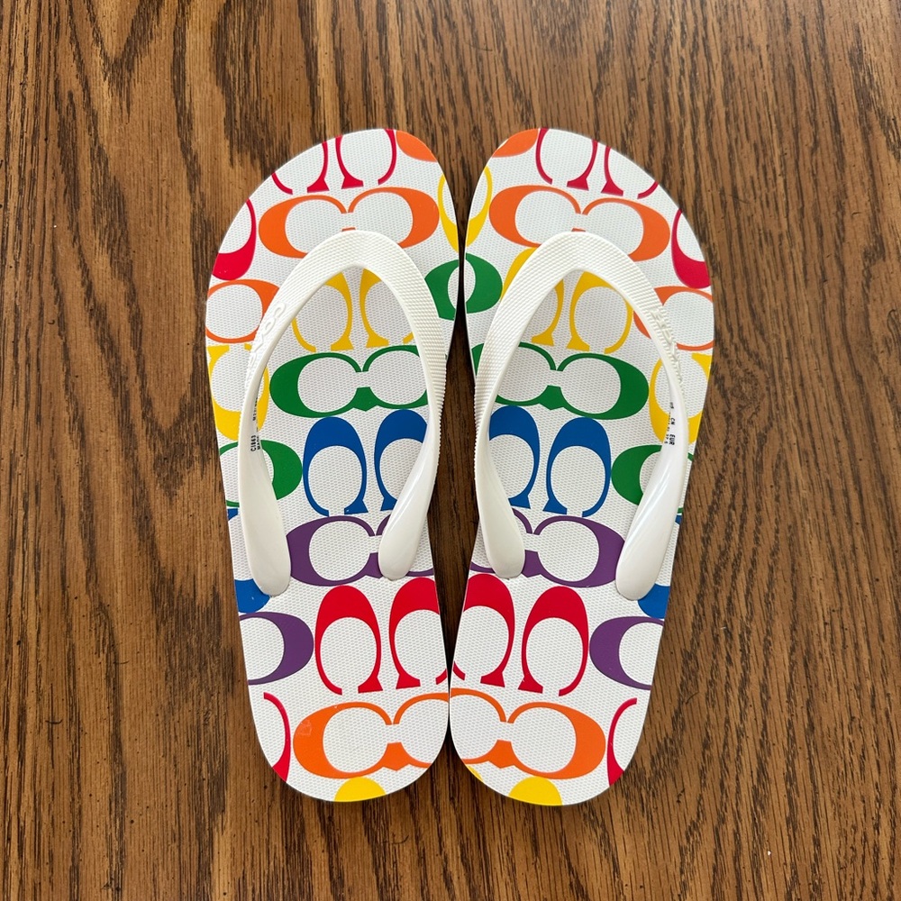 Coach Red and Orange Sandals with Vibrant Design
